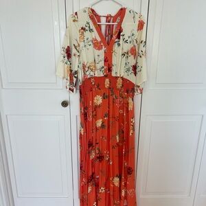 Farm Rio Kiera Maxi Dress in Cream and Orange